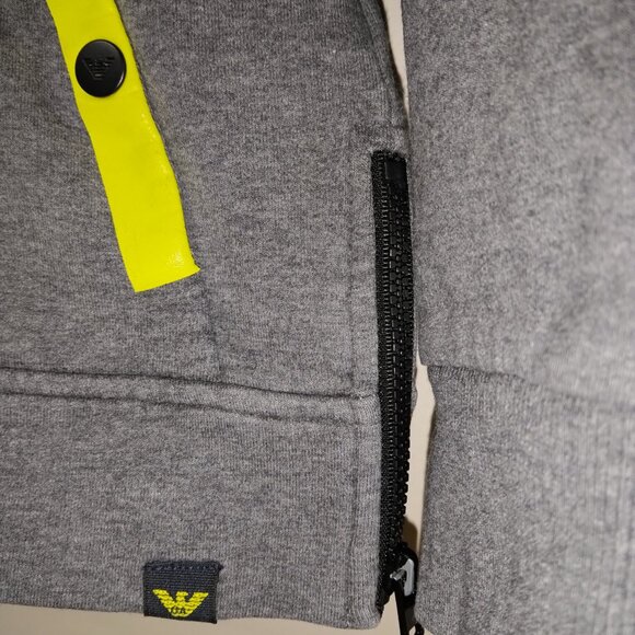 Armani gray zip pullover with lime green hood and side zippers - Picture 3 of 7